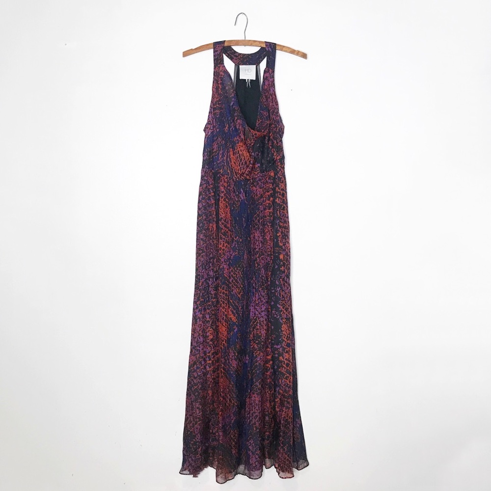 Anthropologie Purple and Orange Printed Maxi Dress